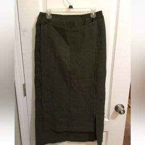 ESKANDAR Scandi Minimalist Linen Apron Wrap A-Line Maxi Skirt Green Small